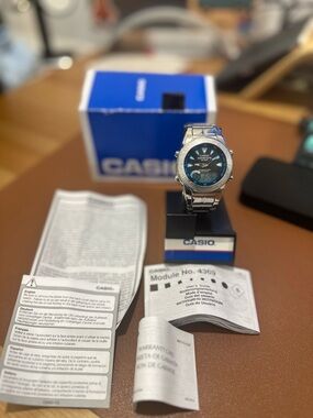 Casio Silver Watch with Blue Dial